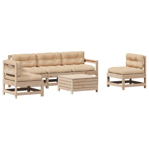vidaXL 6 pcs conjunto lounge de jardim c/ almofad&otilde;es pinho maci&ccedil;o