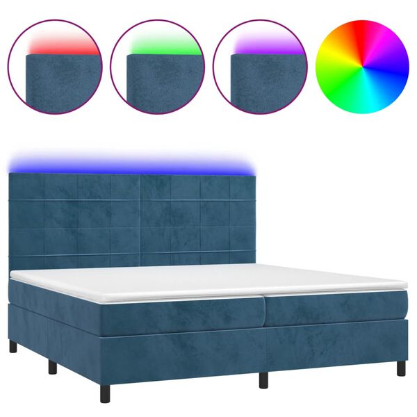 vidaXL Cama box spring c/ colch&atilde;o/LED 200x200 cm veludo azul-escuro
