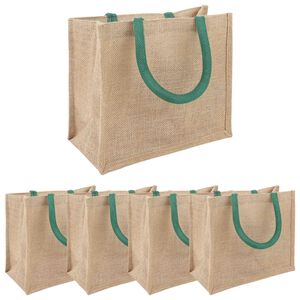 vidaXL Bolsas de Juta 5 Natural e Verde 26 x 22 x 14 cm