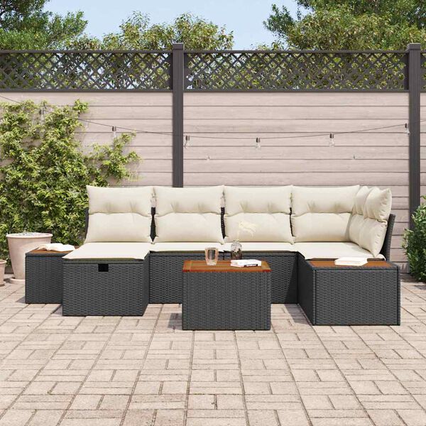 vidaXL Conjunto de Sof&aacute; de Jardim 7 pcs Preto 55 x 62 x 69 cm