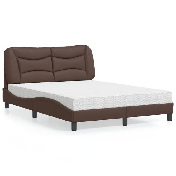 vidaXL Cama com colch&atilde;o Hvar 140x190 cm couro artificial castanho