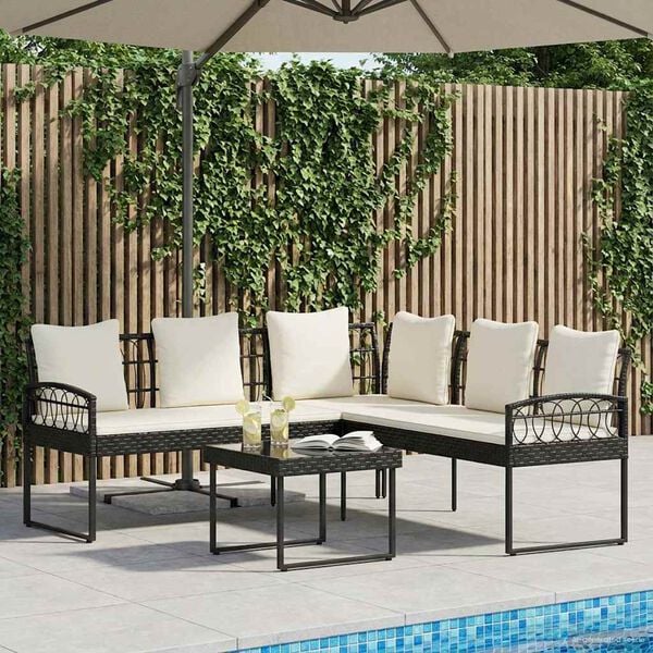 vidaXL Conjunto de Sof&aacute; de Jardim com almofada 2 pcs Preto A&ccedil;o