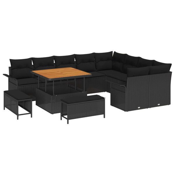 vidaXL Conjunto de Sof&aacute; de Jardim com almofada 12 pcs Preto