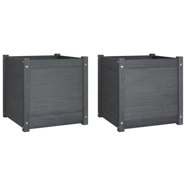 vidaXL Vaso/floreira de jardim 2 pcs 50x50x50 cm pinho maci&ccedil;o cinzento