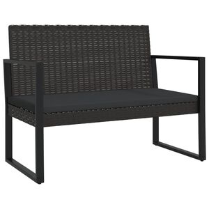 vidaXL Banco de jardim com almofad&otilde;es 106 cm vime PE preto