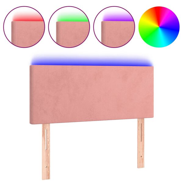 vidaXL Cabeceira de cama c/ luzes LED veludo 90x5x78/88 cm rosa