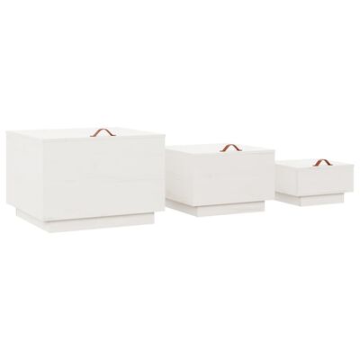 vidaXL Caixas de arrumação com tampas 3 pcs pinho maciço branco