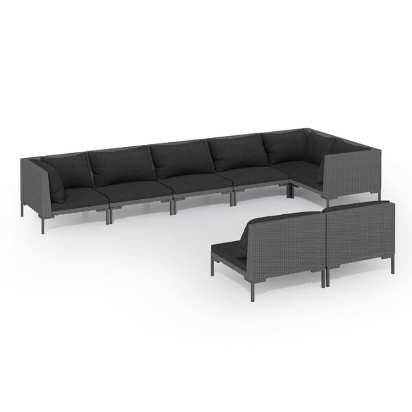 vidaXL 8 pcs conj. lounge jardim c/ almofadões vime PE cinzento-escuro