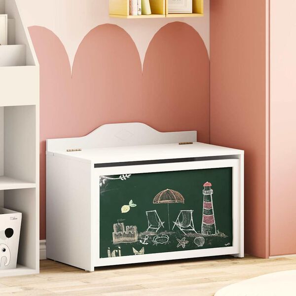 vidaXL Caixa com armazenamento e frente de quadro negro ROROS Branco