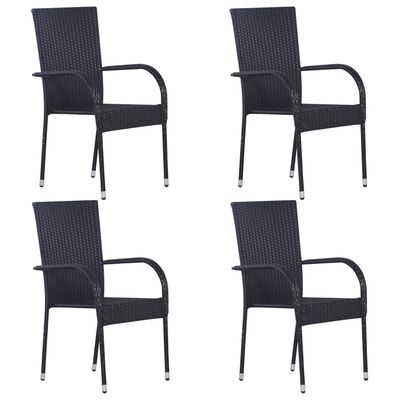 vidaXL Cadeiras de exterior empilháveis 4 pcs vime PE preto
