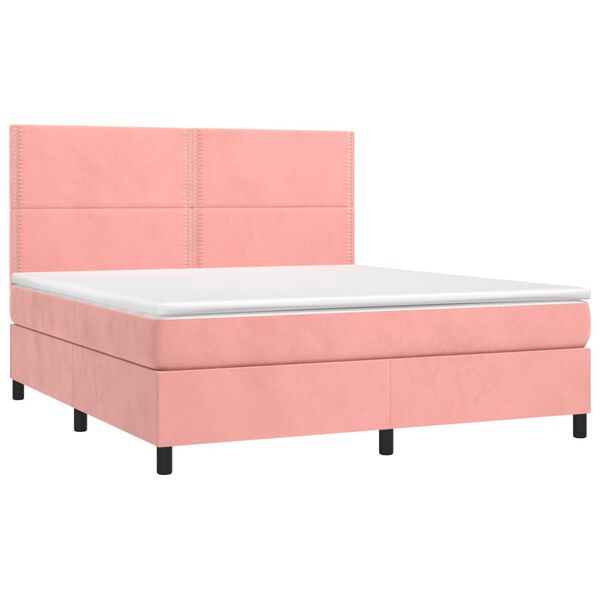 vidaXL Cama box spring c/ colch&atilde;o/LED 180x200 cm veludo rosa