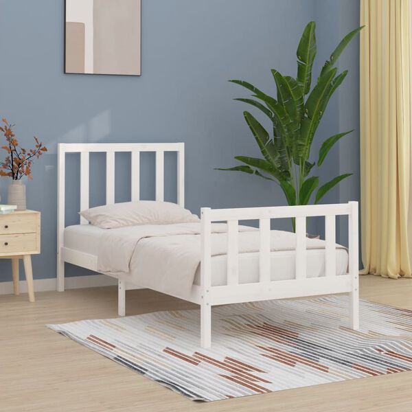 vidaXL Estrutura de cama 100x200 cm madeira maci&ccedil;a branco