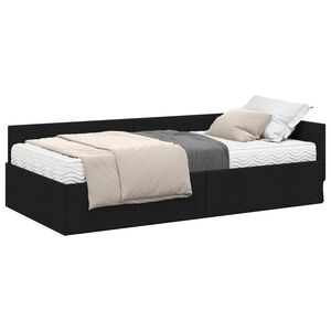 vidaXL Estrutura de Cama de Canto com Colch&atilde;o 2 unid. Preto tecido