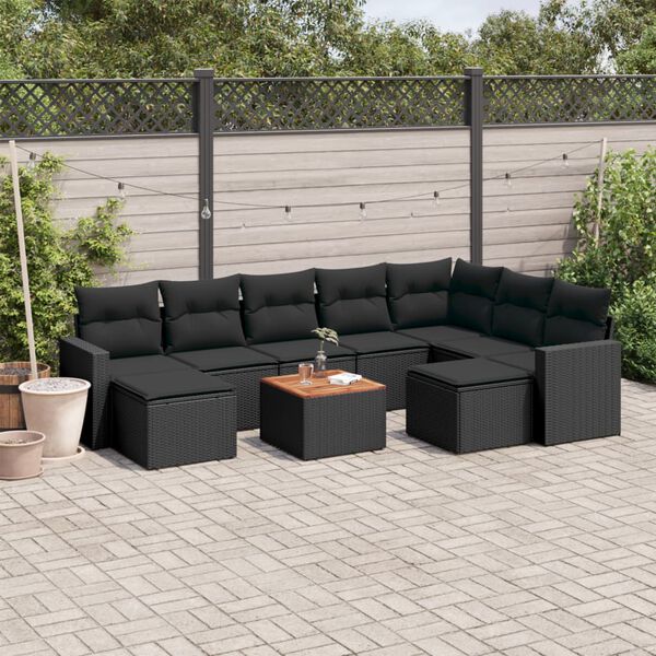 vidaXL 10 pcs conjunto sof&aacute;s de jardim c/ almofad&otilde;es vime PE preto