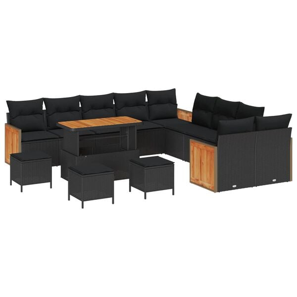 vidaXL Conjunto de Sof&aacute; de Jardim com almofada 14 pcs Preto