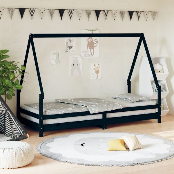 vidaXL Estrutura de cama infantil 80x200 cm pinho maci&ccedil;o preto