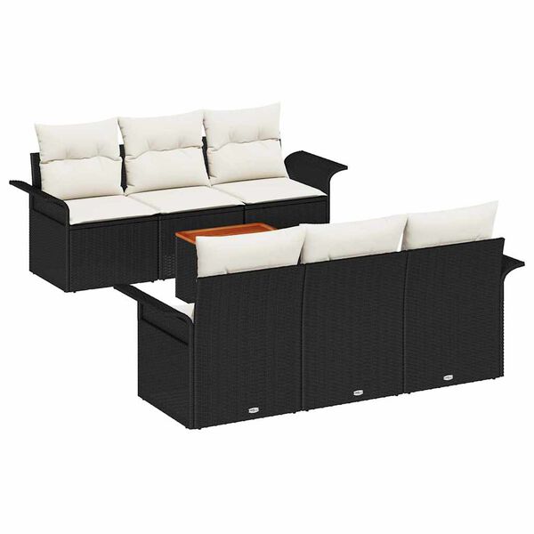 vidaXL Conjunto de Sof&aacute; de Jardim 7 pcs Preto e Creme vime PE