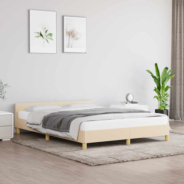 vidaXL Estrutura de cama sem colch&atilde;o 140x190 cm tecido cor creme