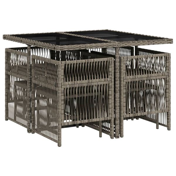 vidaXL 9 pcs conjunto de jantar p/ jardim c/ almofad&otilde;es vime PE cinza