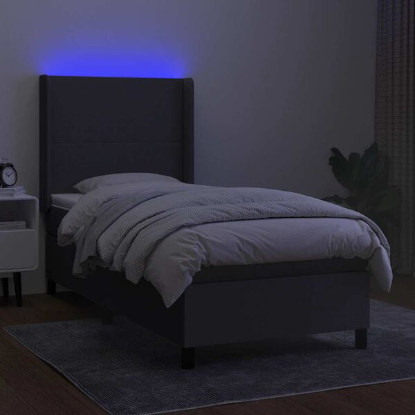 vidaXL Cama box spring c/ colch&atilde;o e LED 80x200 cm tecido cinza-escuro