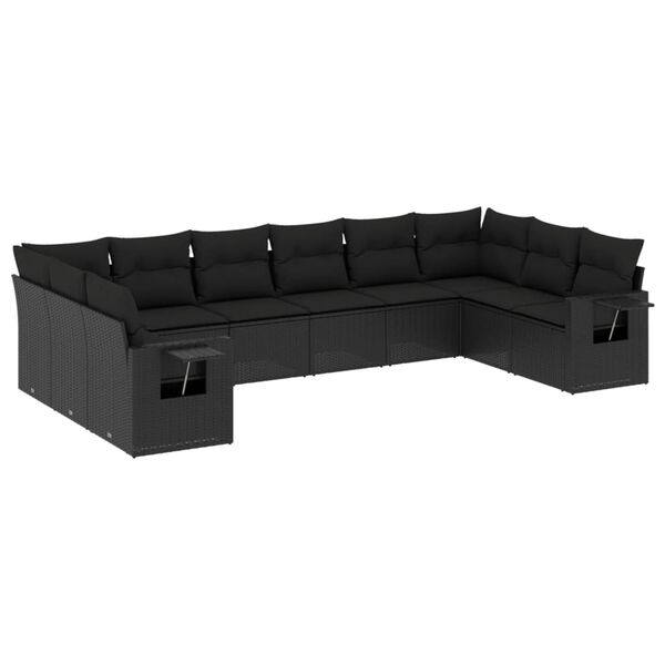 vidaXL 10 pcs conjunto sof&aacute;s de jardim c/ almofad&otilde;es vime PE preto