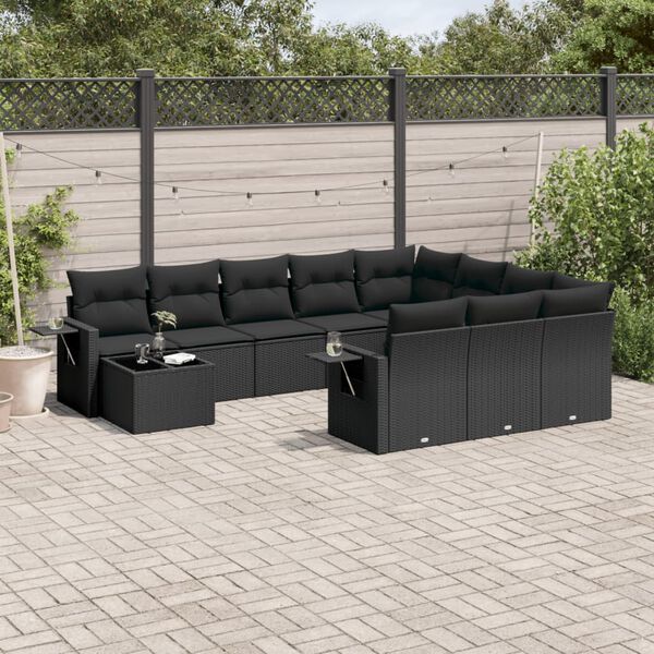 vidaXL 11 pcs conjunto sof&aacute;s de jardim c/ almofad&otilde;es vime PE preto