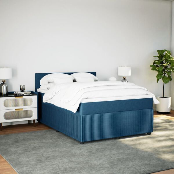 vidaXL Cama com molas/colch&atilde;o 160x200 cm veludo azul