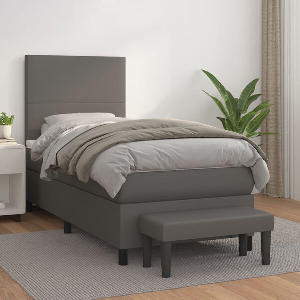 vidaXL Cama com molas/colchão 80x200 cm couro artificial cinza