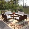 vidaXL 9 pcs conjunto lounge jardim c/ almofad&otilde;es vime PE castanho