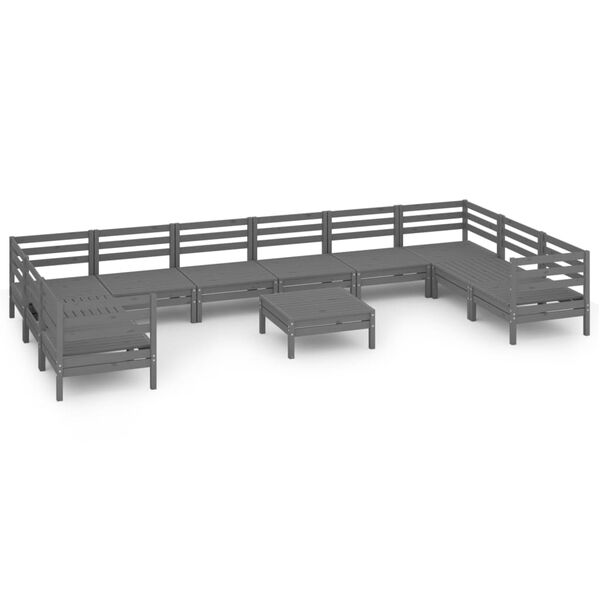 vidaXL 11 pcs conjunto lounge de jardim madeira de pinho maci&ccedil;a cinza
