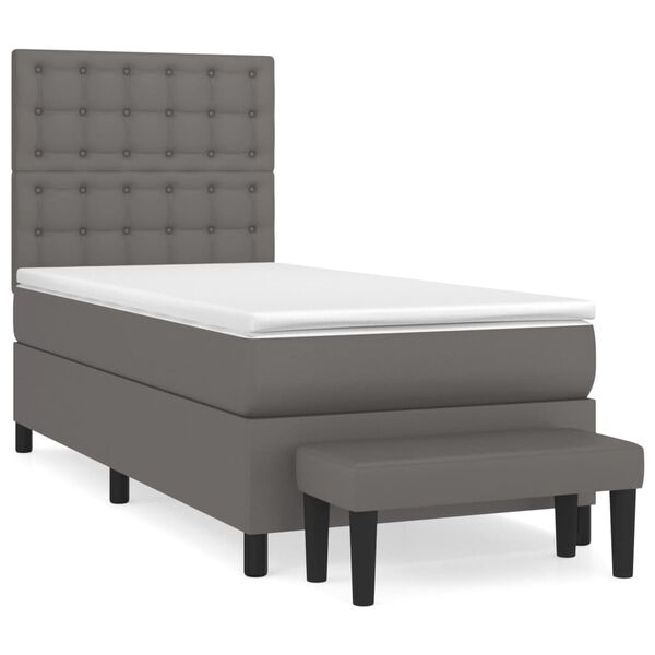 vidaXL Cama com molas/colch&atilde;o 90x190 cm couro artificial cinzento