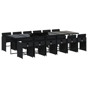 vidaXL 13 pcs conjunto de jantar p/jardim com almofad&otilde;es vime PE preto