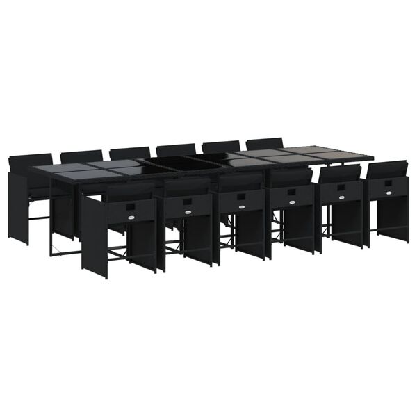 vidaXL 13 pcs conjunto de jantar p/jardim com almofad&otilde;es vime PE preto