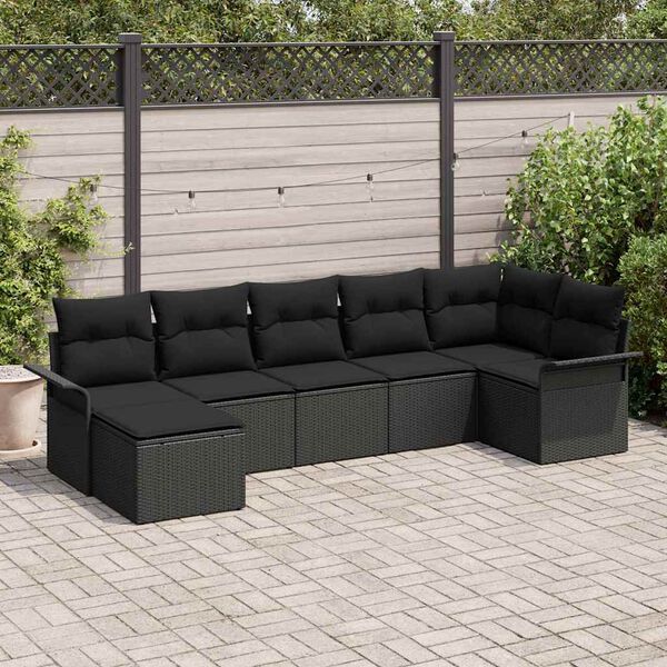 vidaXL Conjunto de Sofá de Jardim 7 pcs Preto Rattan Sintético