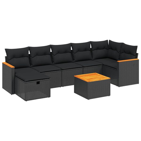 vidaXL 8 pcs conjunto sof&aacute;s de jardim com almofad&otilde;es vime PE preto
