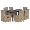 vidaXL 7 pcs conjunto de jantar p/ jardim com almofad&otilde;es vime PE bege