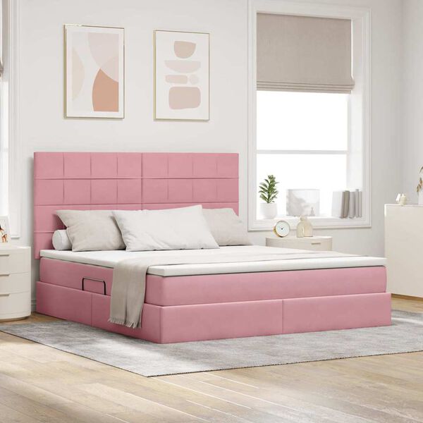 vidaXL Cama com arruma&ccedil;&atilde;o e LED com colch&atilde;o Rosa 180 x 200 cm Veludo