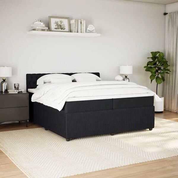 vidaXL Cama com molas/colch&atilde;o 200x200 cm veludo preto