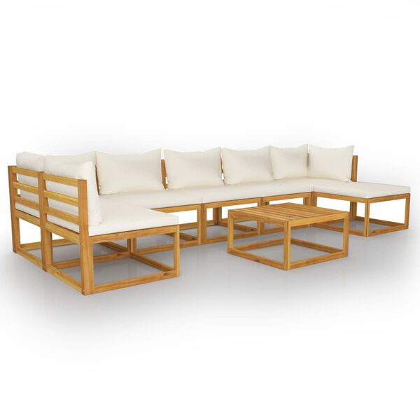 vidaXL 8 pcs conjunto lounge jardim c/ almofadões acácia maciça creme