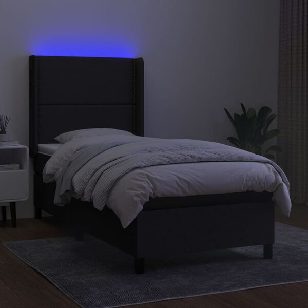 vidaXL Cama box spring c/ colch&atilde;o e LED 90x190 cm tecido preto