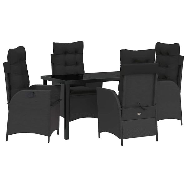 vidaXL Conjunto de Jantar para Jardim com almofada 5 pcs Preto vime PE