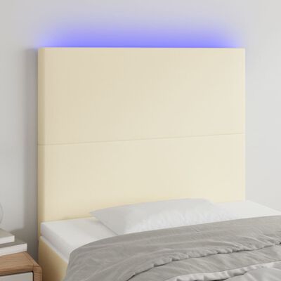 vidaXL Cabeceira de cama c/ LED 90x5x118/128cm couro artificial crème
