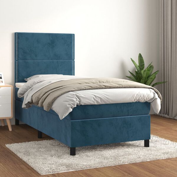 vidaXL Cama com molas/colch&atilde;o 90x190 cm veludo azul-escuro