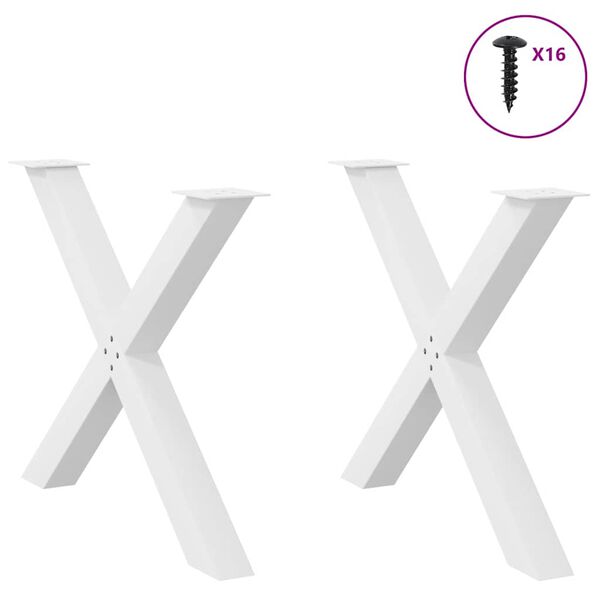 vidaXL P&eacute;s para mesa de jantar em formato de X, 2 pe&ccedil;as, branco, 90x (72-73) cm, a&ccedil;o