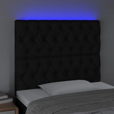vidaXL Cabeceira de cama c/ luzes LED tecido 90x7x118/128 cm preto