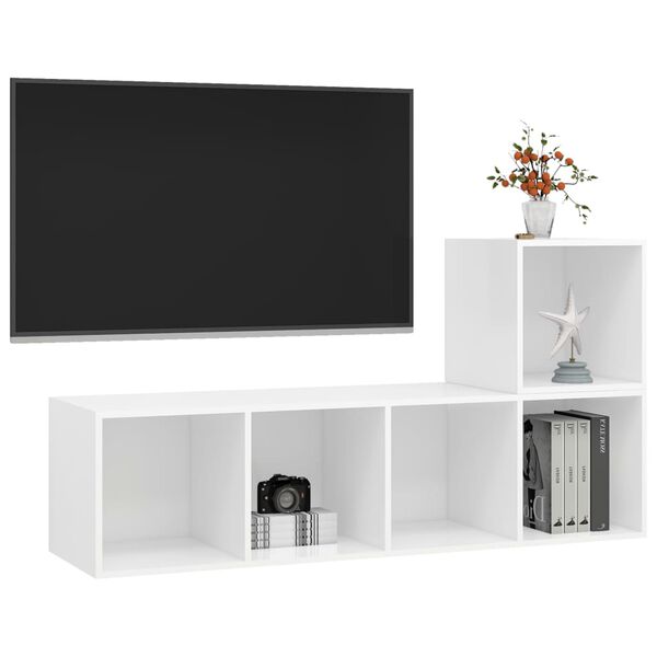 vidaXL 2 pcs conjunto de m&oacute;veis de TV contraplacado branco