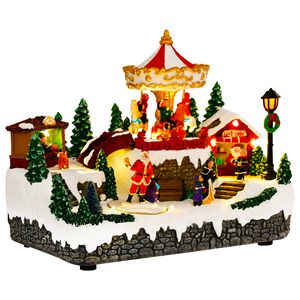 vidaXL Vila de Natal com carrossel SALO 25,5 x 16 x 21,5 cm Resina