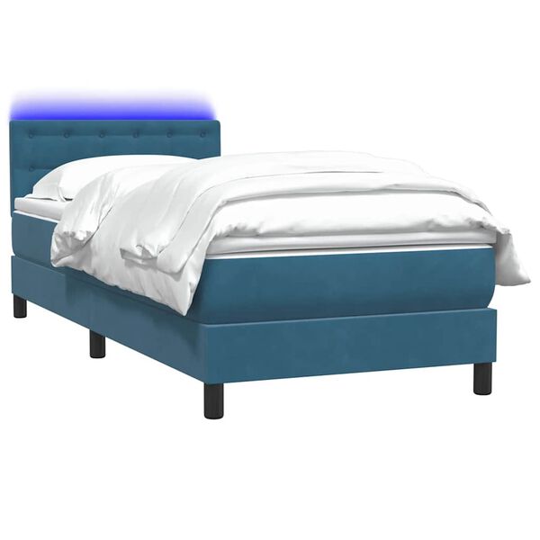 vidaXL Cama box spring c/ colch&atilde;o e LED 100x210 cm veludo azul-escuro