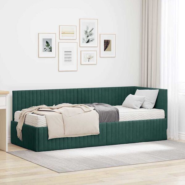 vidaXL Estrutura de Cama de Canto com Colch&atilde;o 2 pcs Verde Veludo