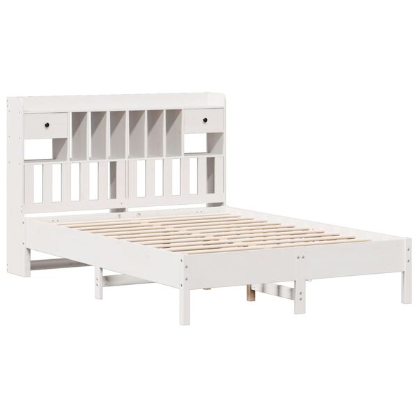 vidaXL Cama com estante sem colch&atilde;o 160x200 cm pinho maci&ccedil;o branco
